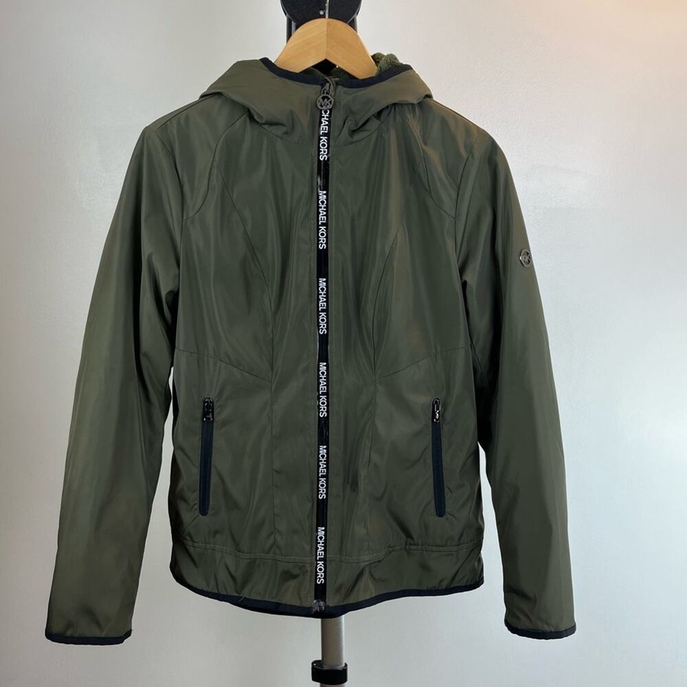 Michael Kors Green Women's Medium Green Fleece Lined Jacket Zip Up